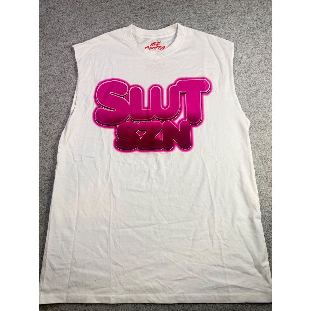 NLE Choppa No Love Brand SlutSzn Graphic Muscle Tee White Pink Size Large